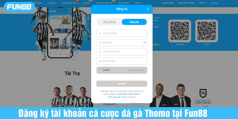 đăng ký tài khoản cá cược đá gà thomo tại fun88