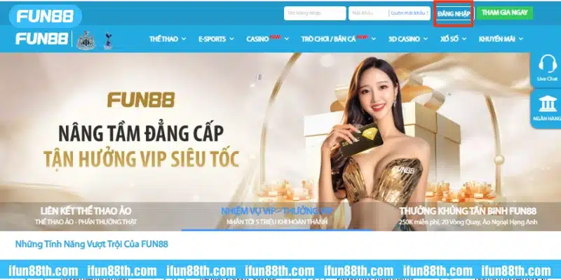 Yêu cầu đăng nhập vào tài khoản cá cược của web Fun88